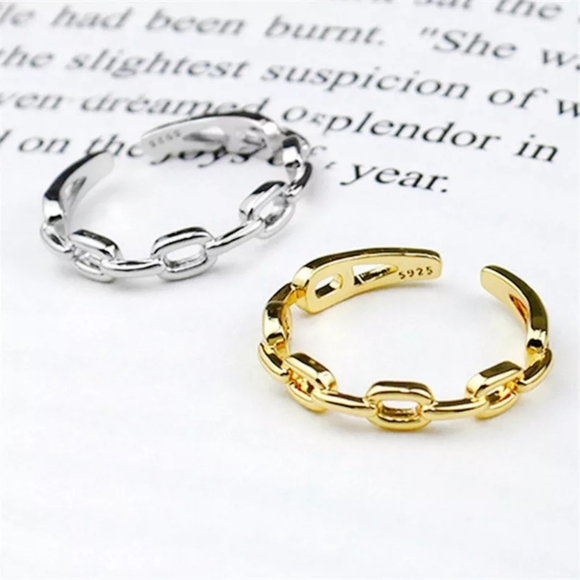 Unisex Cuban Chain 14k Yellow Gold-Plated Ring‎ Adjustable Band Size Small - Picture 4 of 16